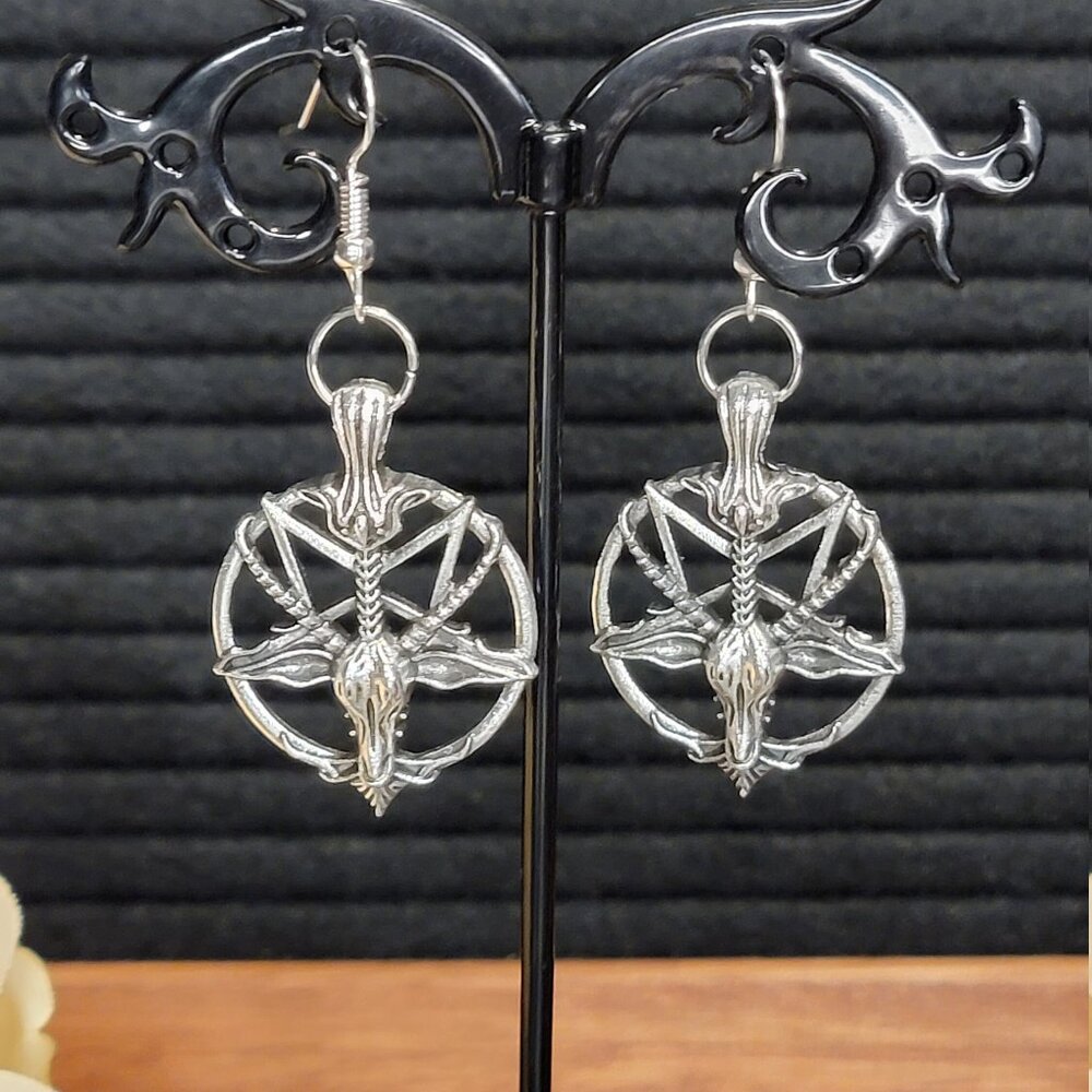Temple of Baphomet Earrings | Sabbatical Goat Head Pentagram | Witch Goth Emo